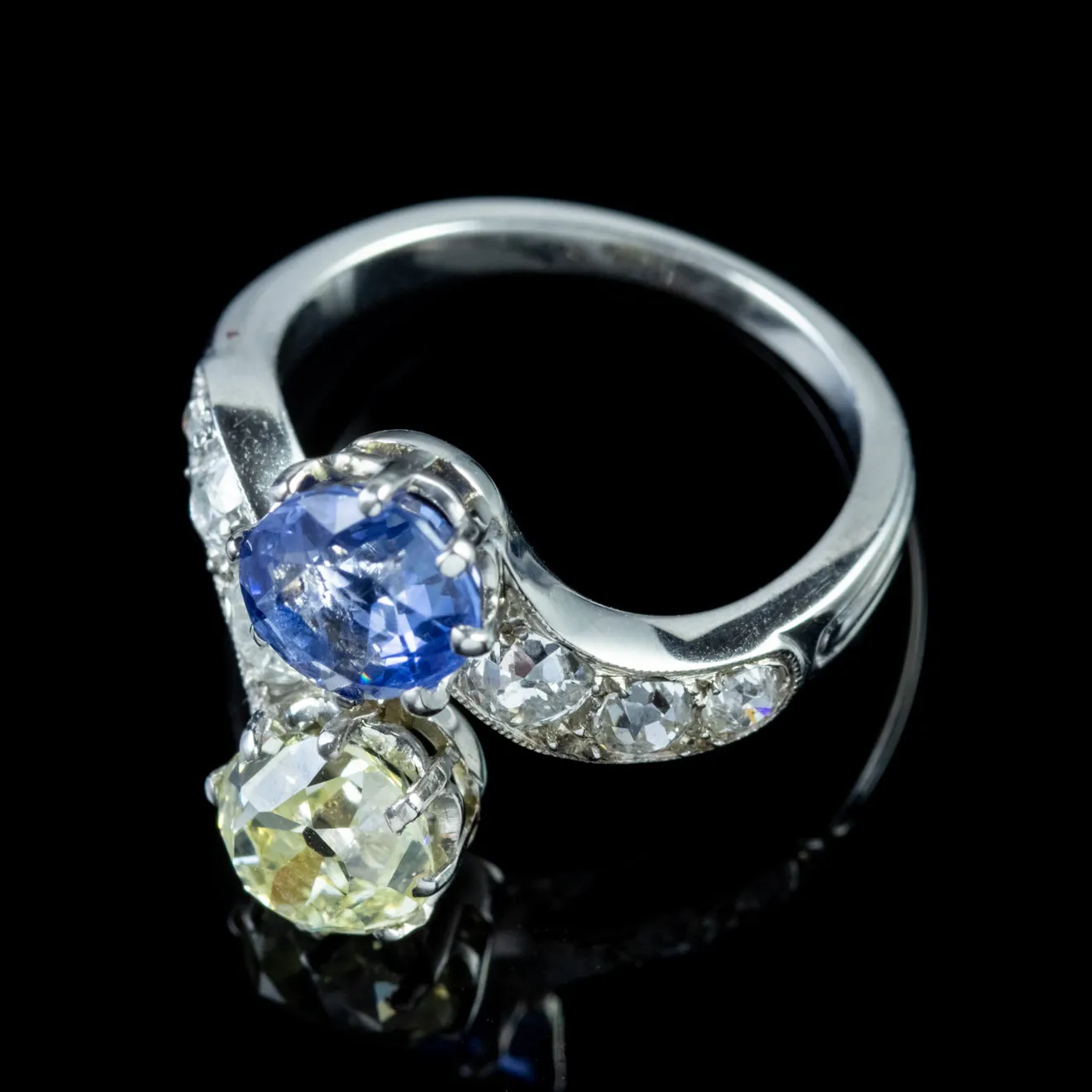 Antique Edwardian Sapphire Fancy Champagne Diamond Twist Ring Platinum Circa 1915