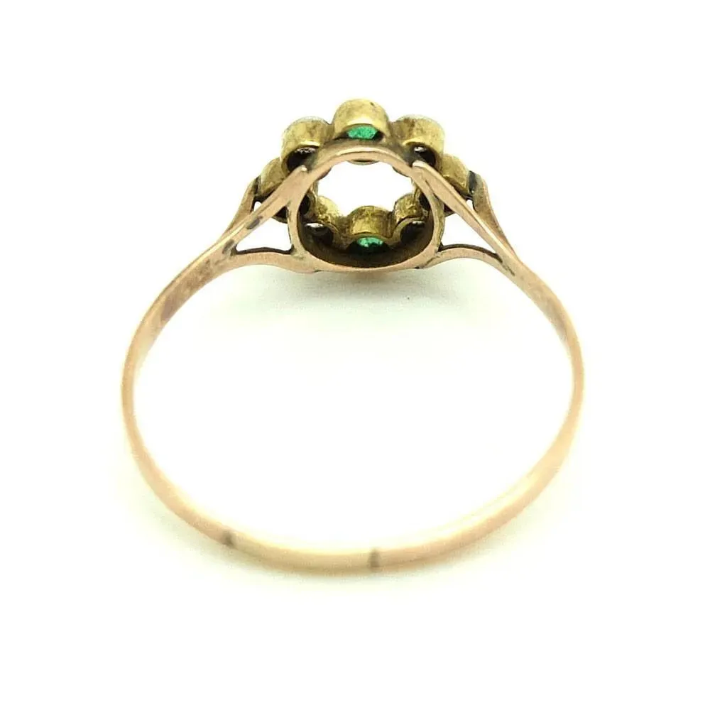 Antique Victorian Diamond & Emerald 9ct Gold Halo Ring