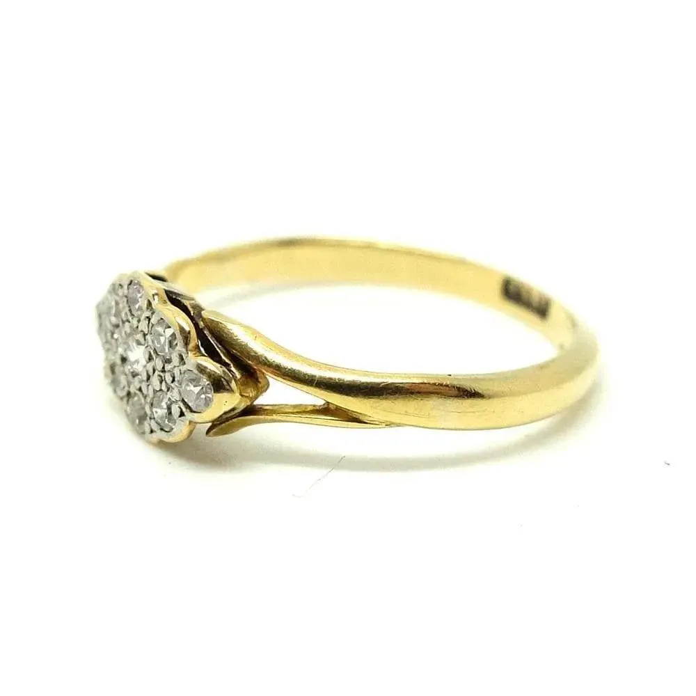 Antique Victorian Diamond Cluster 18ct Gold Ring