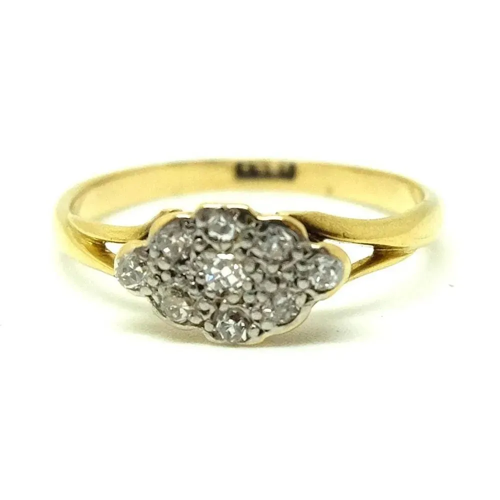 Antique Victorian Diamond Cluster 18ct Gold Ring