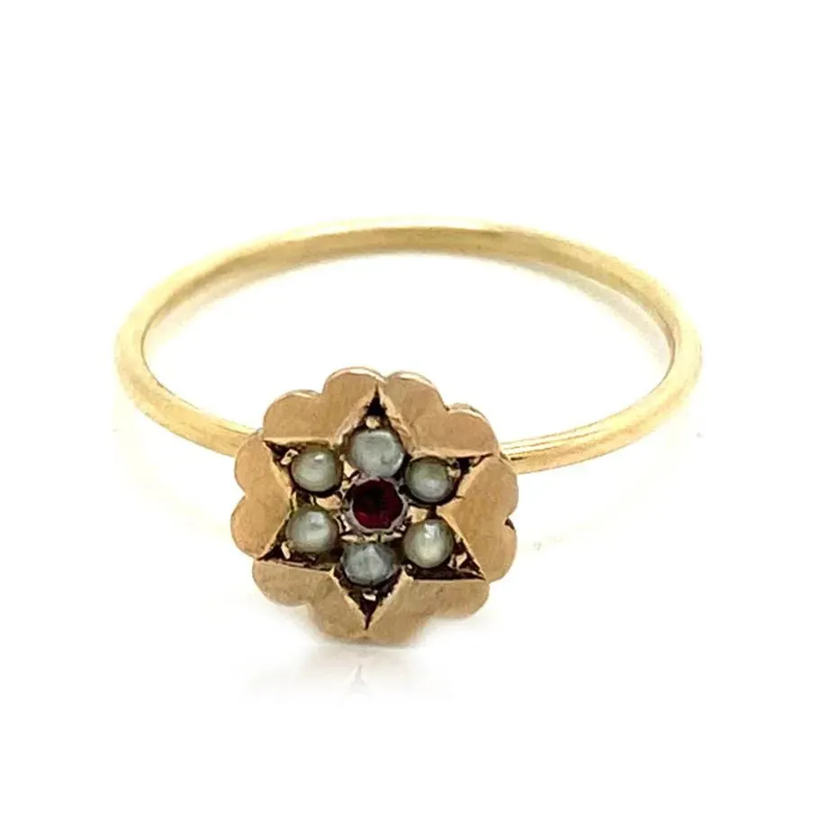 Antique Victorian Seed Pearl Star 9ct Gold Ring