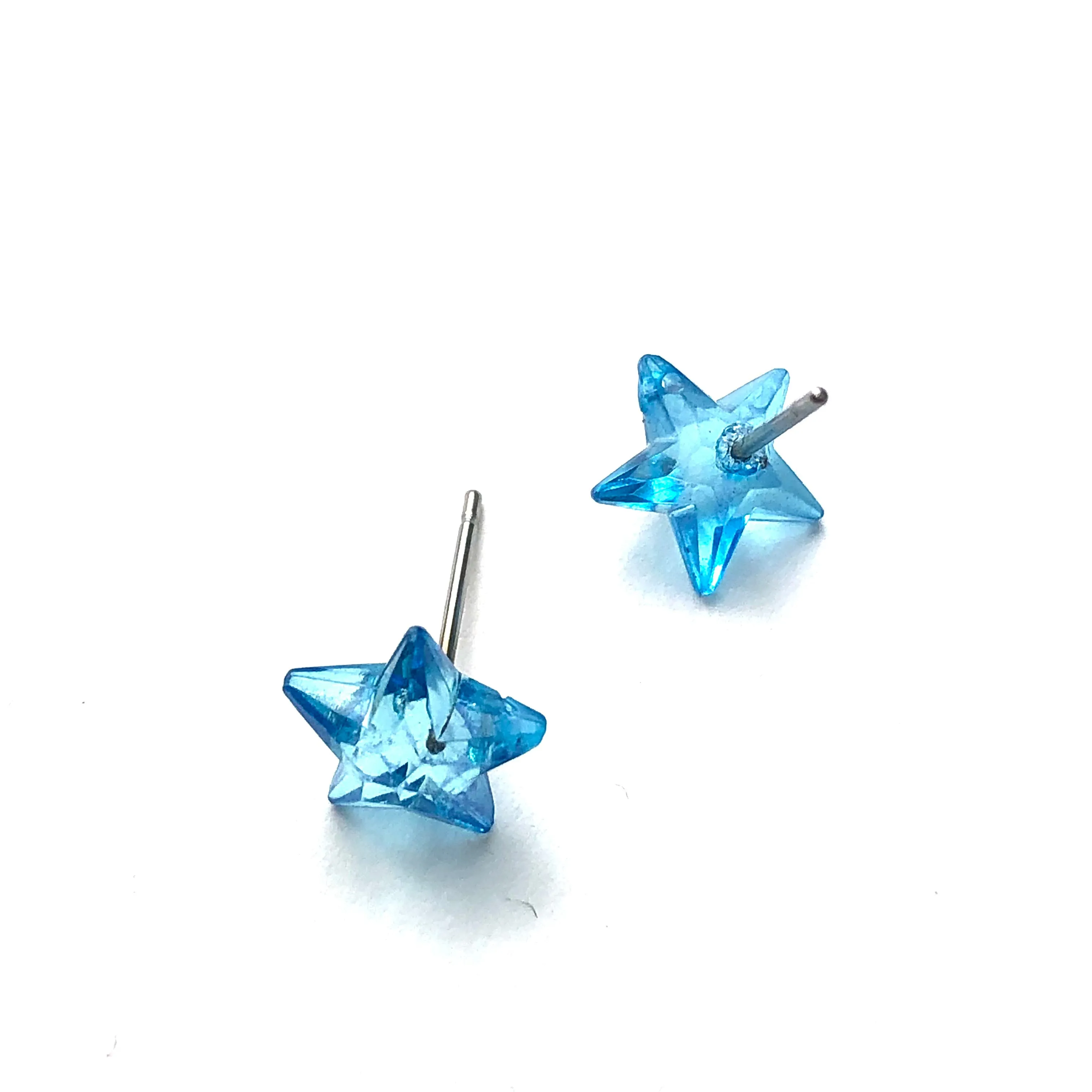 Aqua Blue Faceted Petite Star Stud Earrings