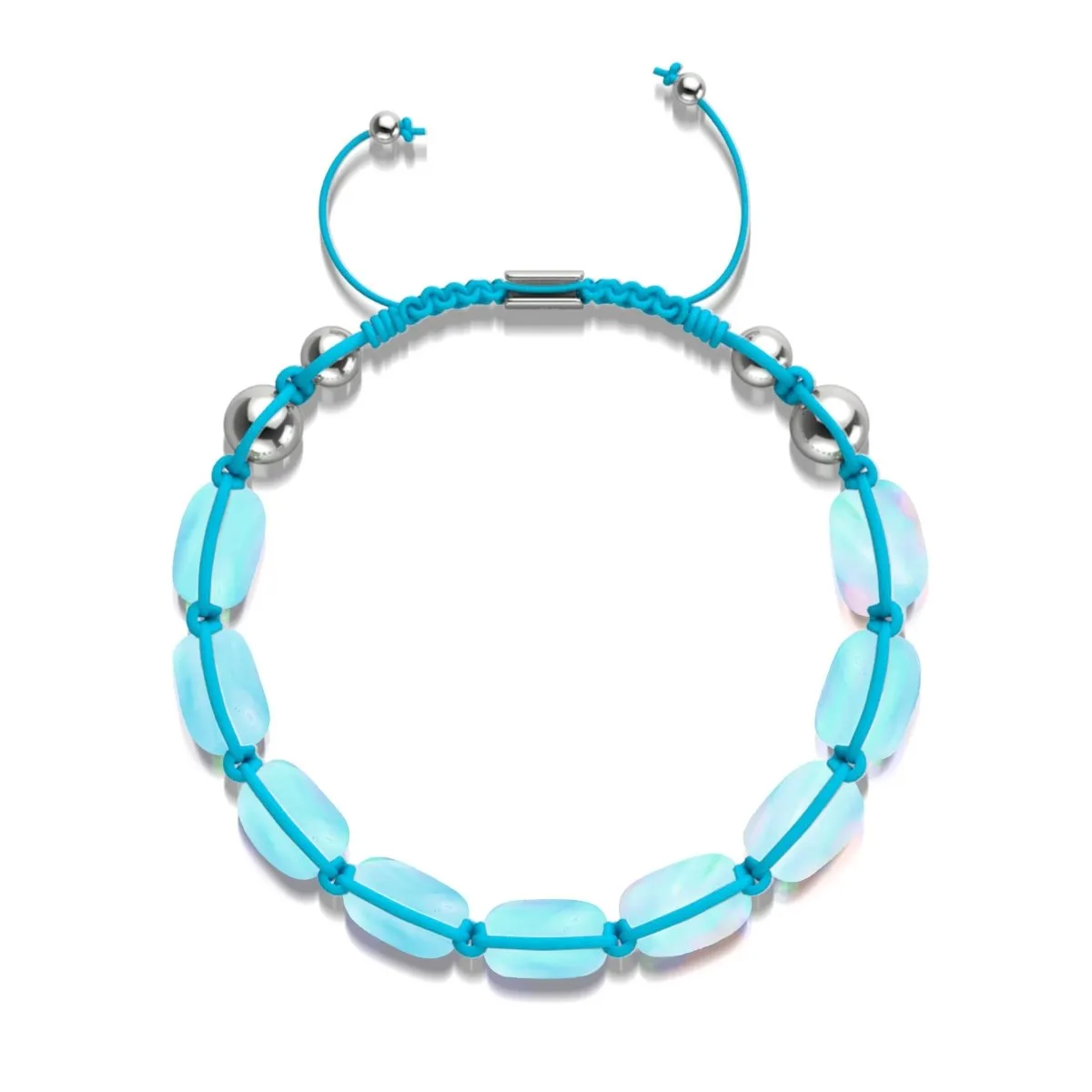 Aquamarine | Silver | Mermaid Glass Pebble Macrame Bracelet