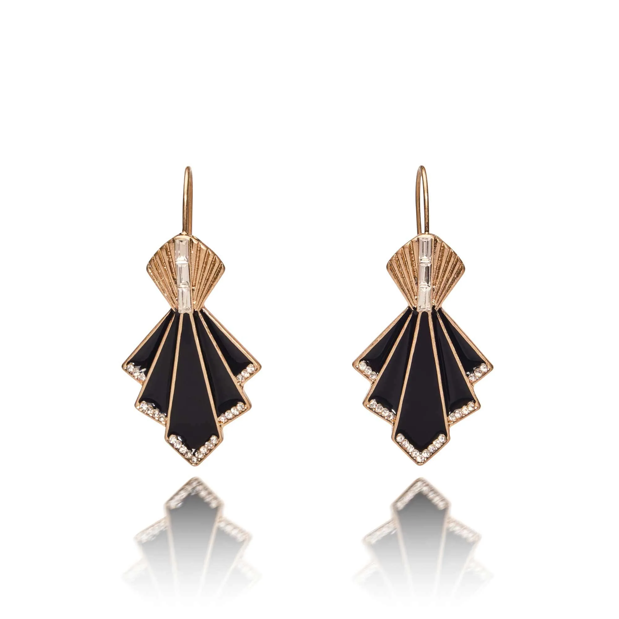 Art Deco Fan 1920 Earrings: Black Drop Crystal Earrings