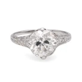 Art Deco GIA 2.08 Old Mine Cut Diamond Platinum Engagement Ring