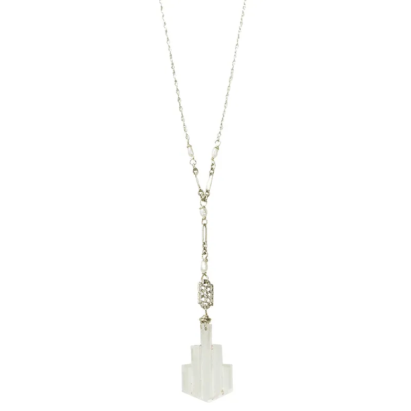 Art Deco Pressed Glass & Pearl Necklace by brunet