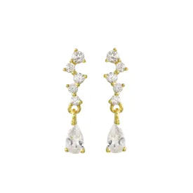 Asymmetrical CZ Bar and Pear Drop Earrings