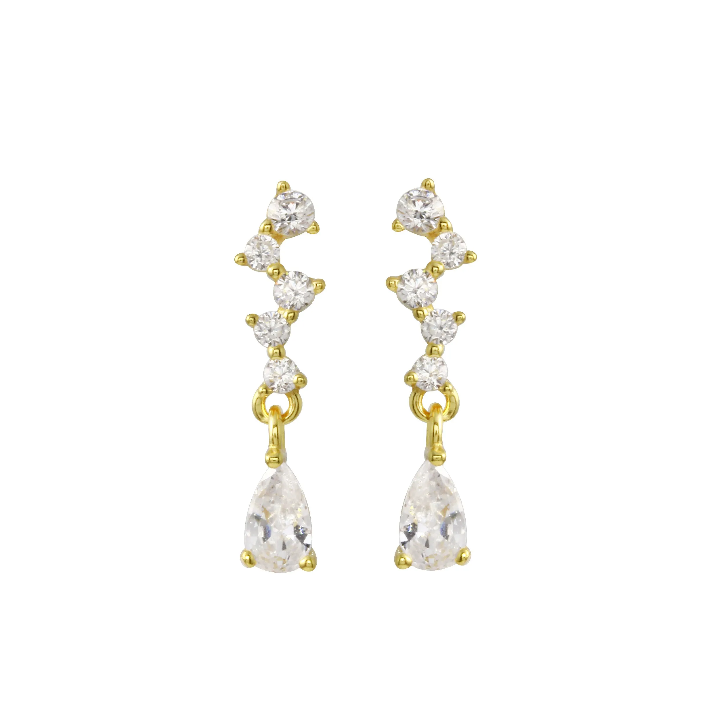 Asymmetrical CZ Bar and Pear Drop Earrings