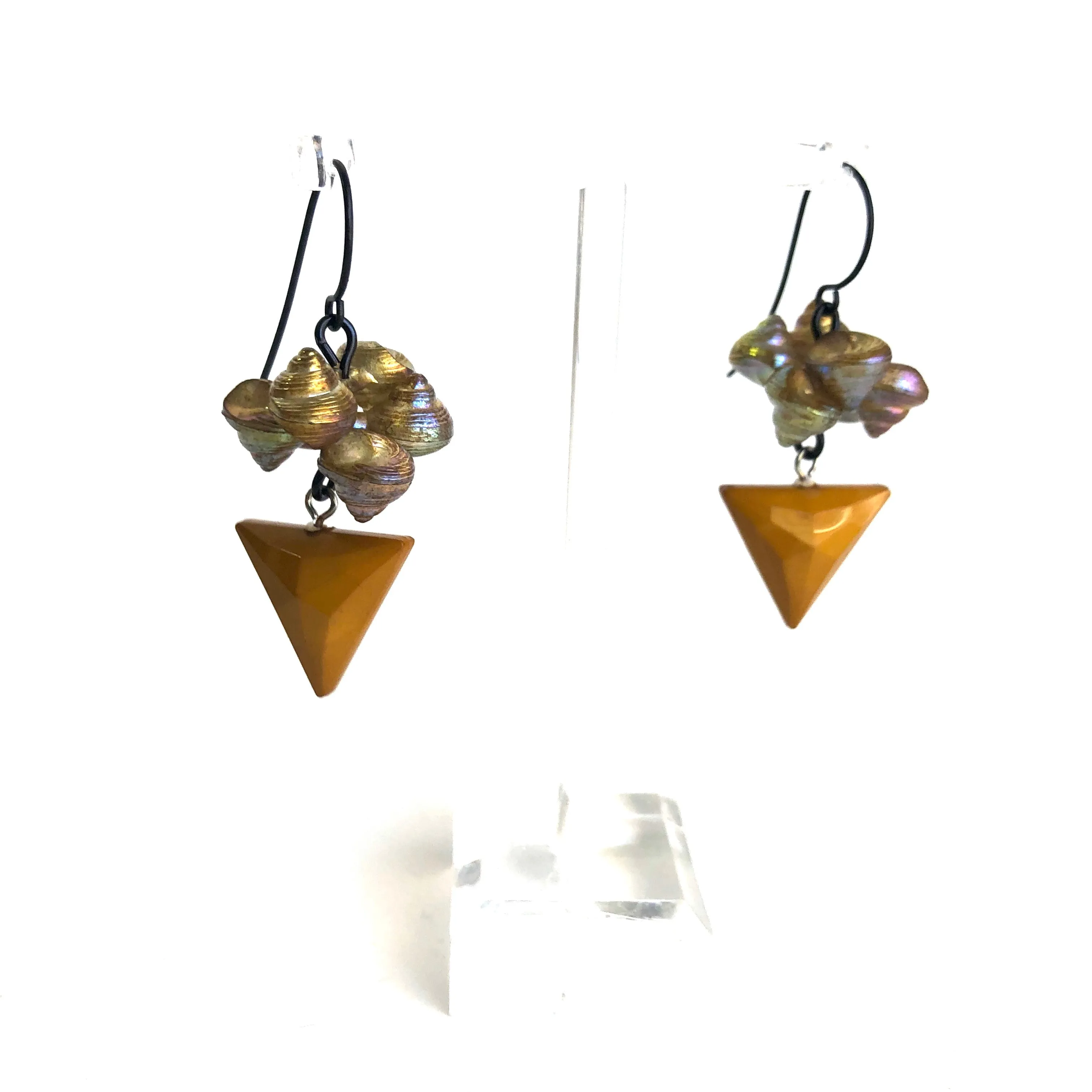 Aurora Shell Golden Triangle Drop Earrings