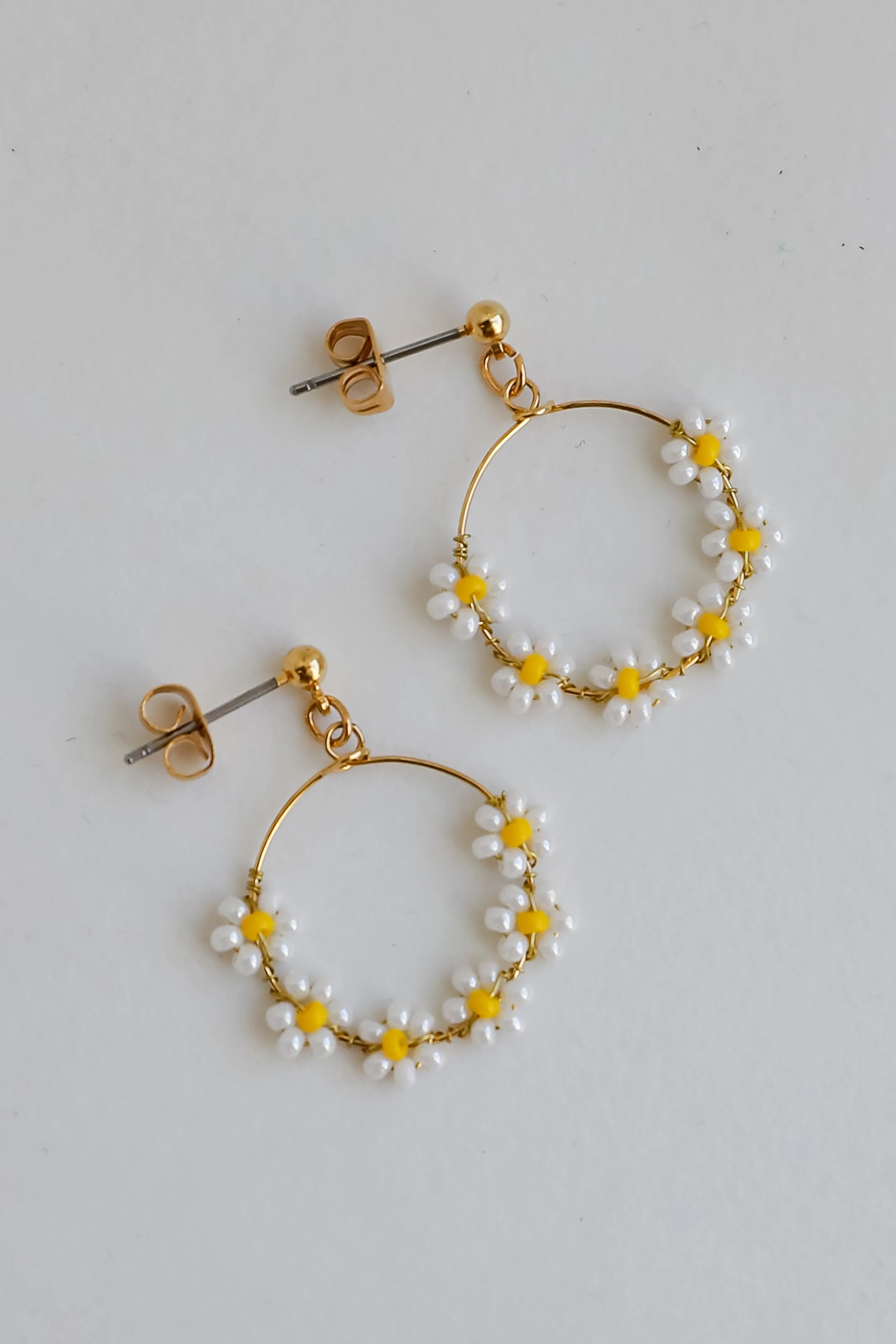 Avery Circle Beaded Flower Drop Earrings