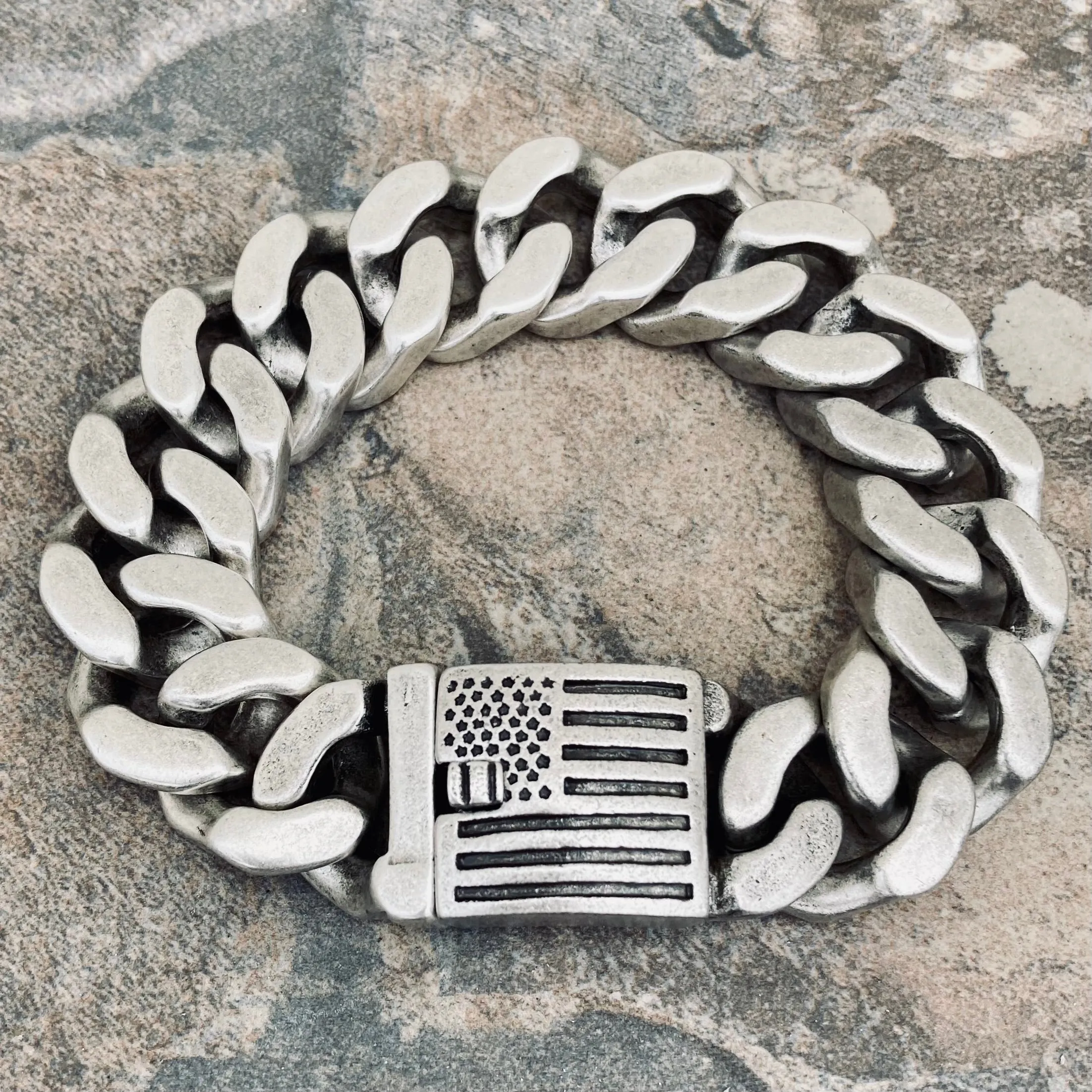 Bagger Bracelet - "EASY BIKER" - American Flag Brushed - 3/4" wide - B124