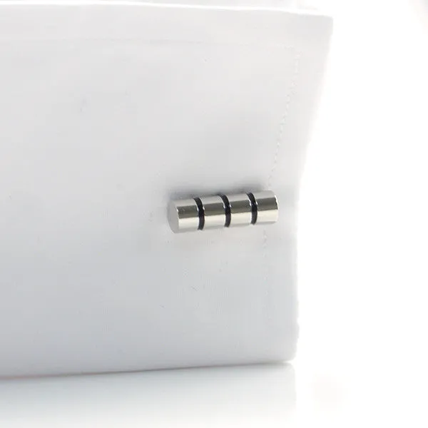 Basic Round Bar with 3 Black Lines Cufflinks