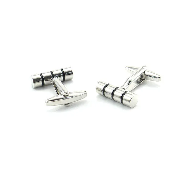 Basic Round Bar with 3 Black Lines Cufflinks