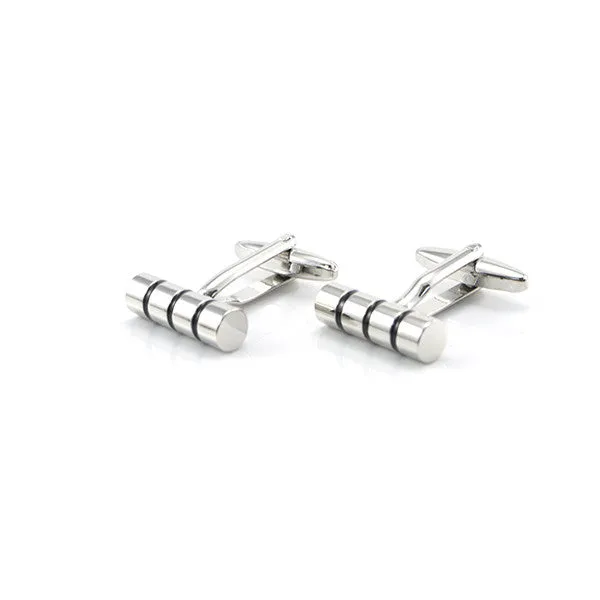 Basic Round Bar with 3 Black Lines Cufflinks