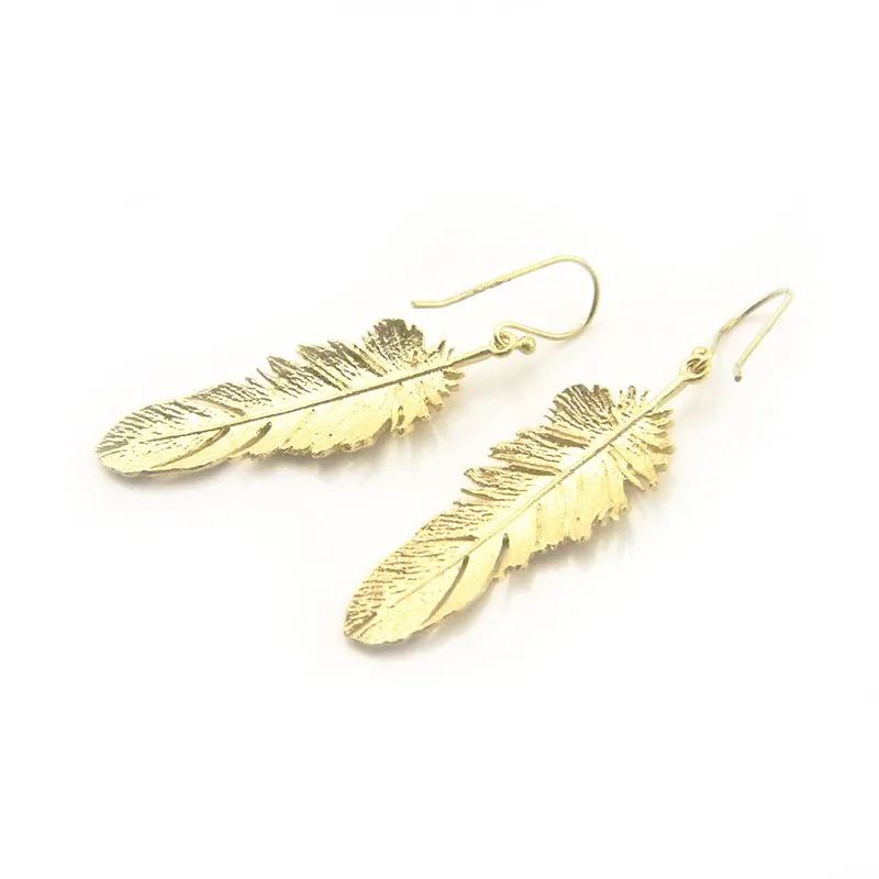 Big Feather Gold Sterling Silver Earrings