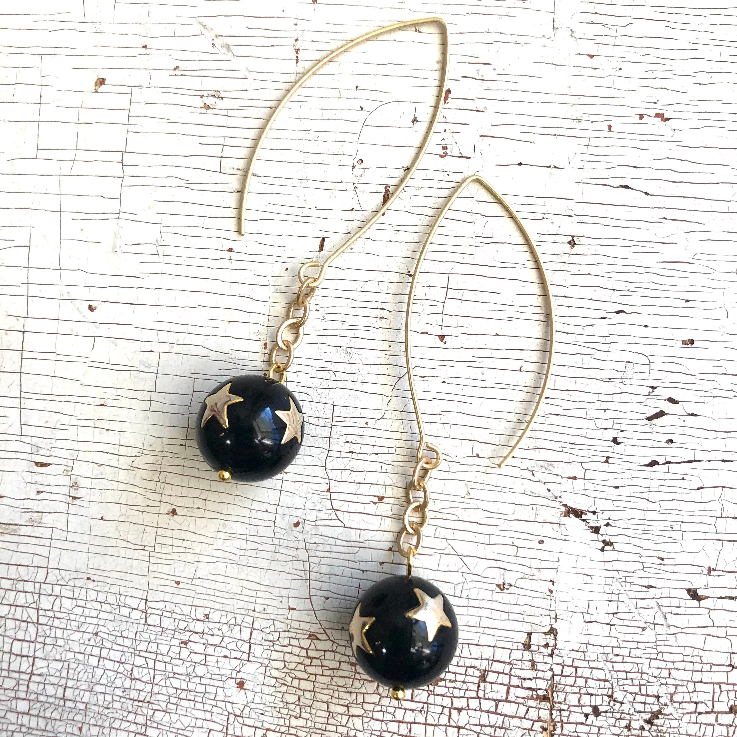 Black & Gold Super Star RainChain Drop Earrings