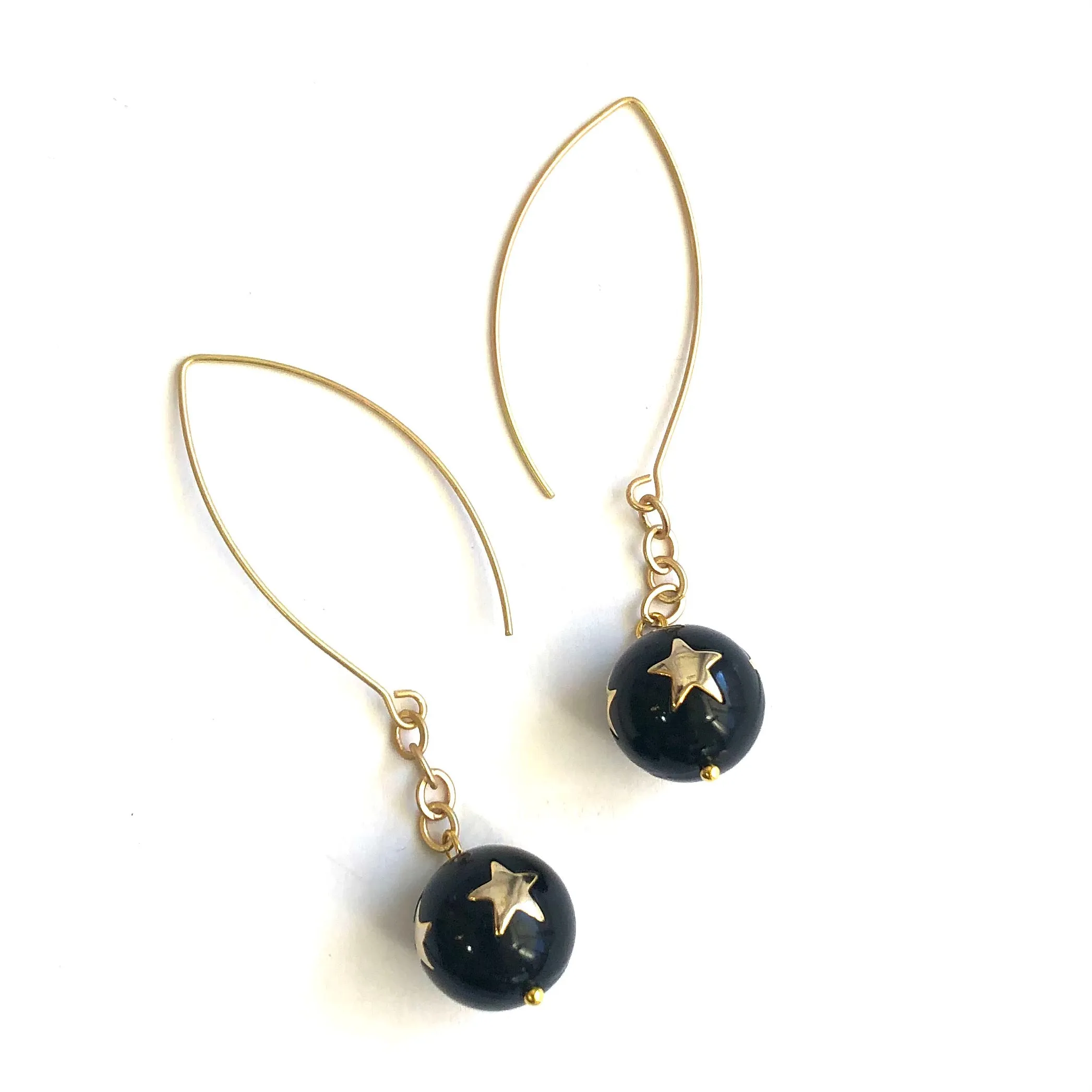 Black & Gold Super Star RainChain Drop Earrings