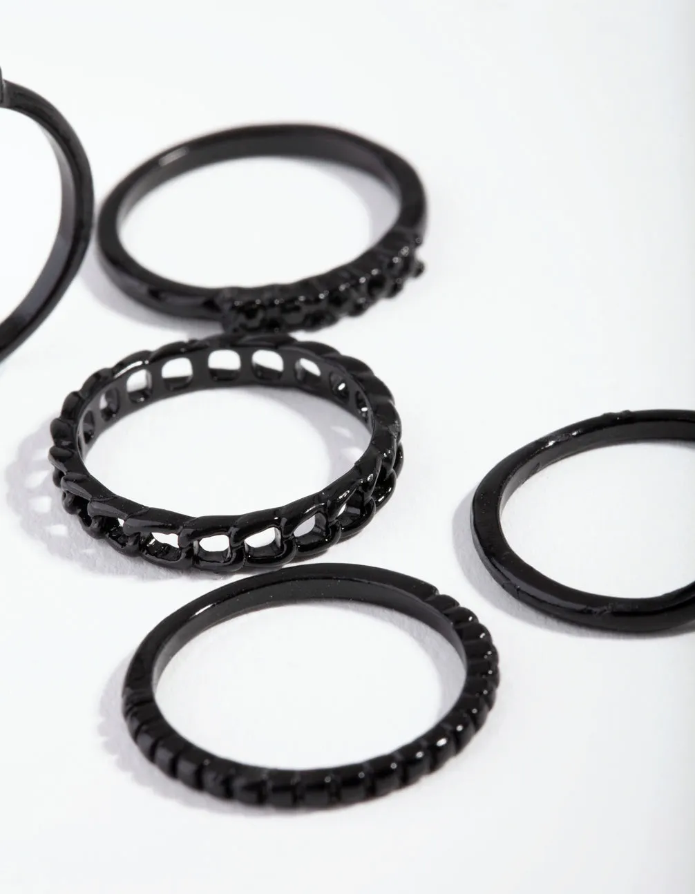 Black Diamante & Chain Ring 5-Pack