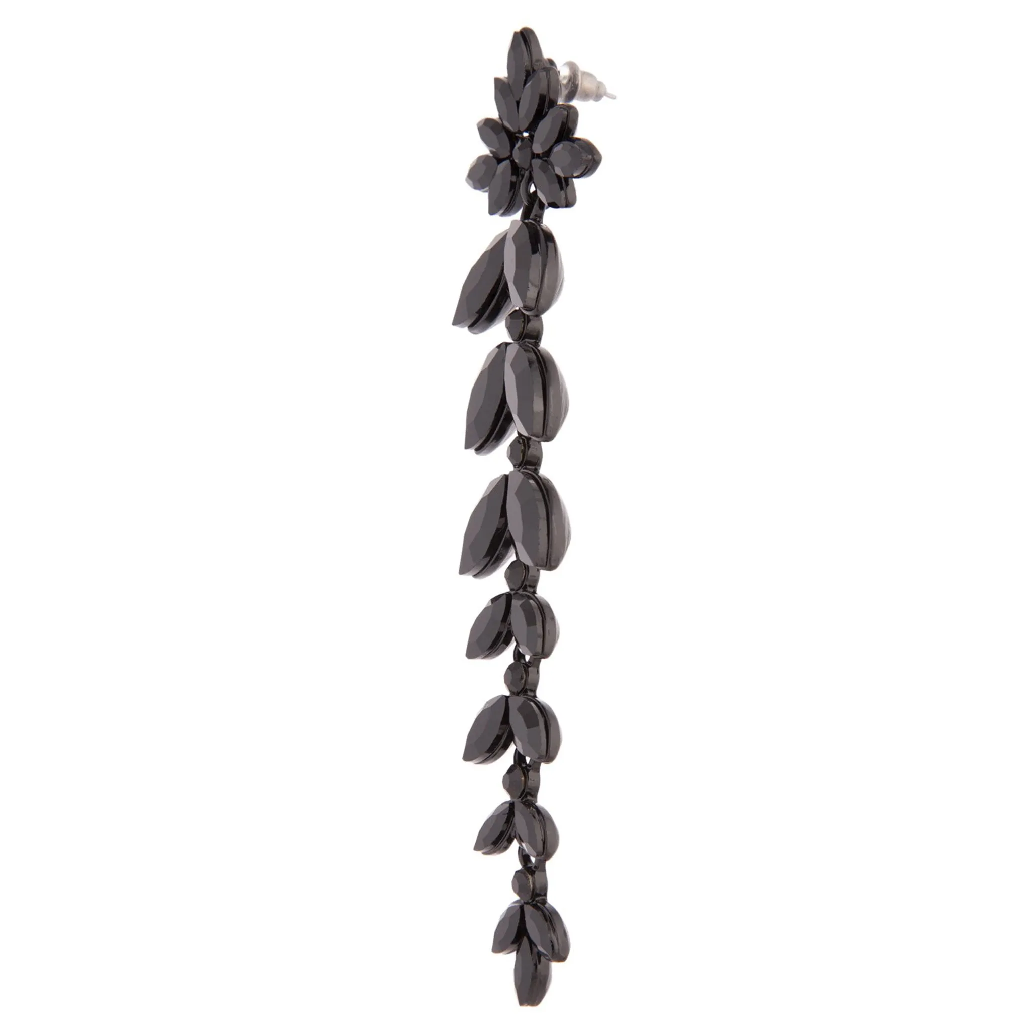 Black Graduated Floral Gem Drop Earrings