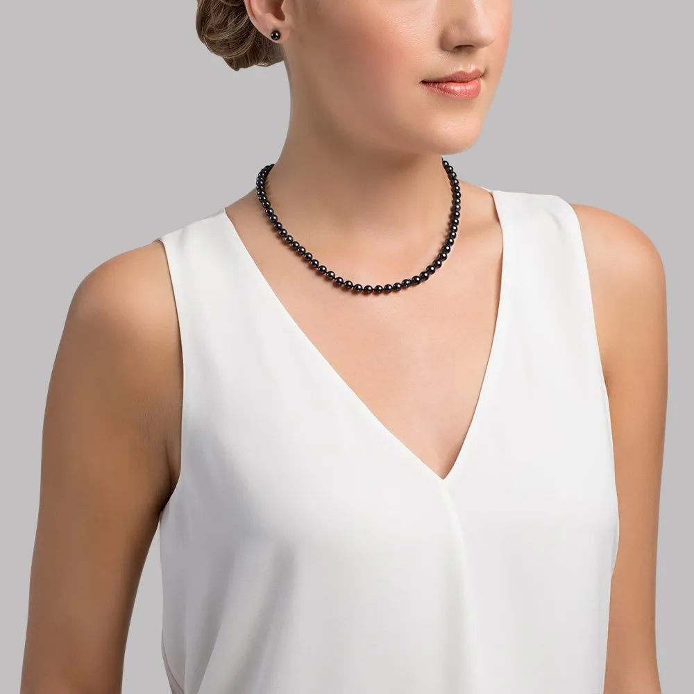 Black Japanese Akoya Pearl Necklace, 5.5-6.0mm - AAA Quality