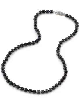 Black Japanese Akoya Pearl Necklace, 5.5-6.0mm - AAA Quality