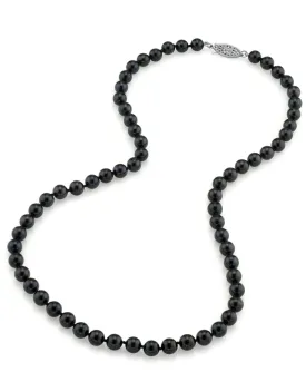 Black Japanese Akoya Pearl Necklace, 6.0-6.5mm - AAA Quality