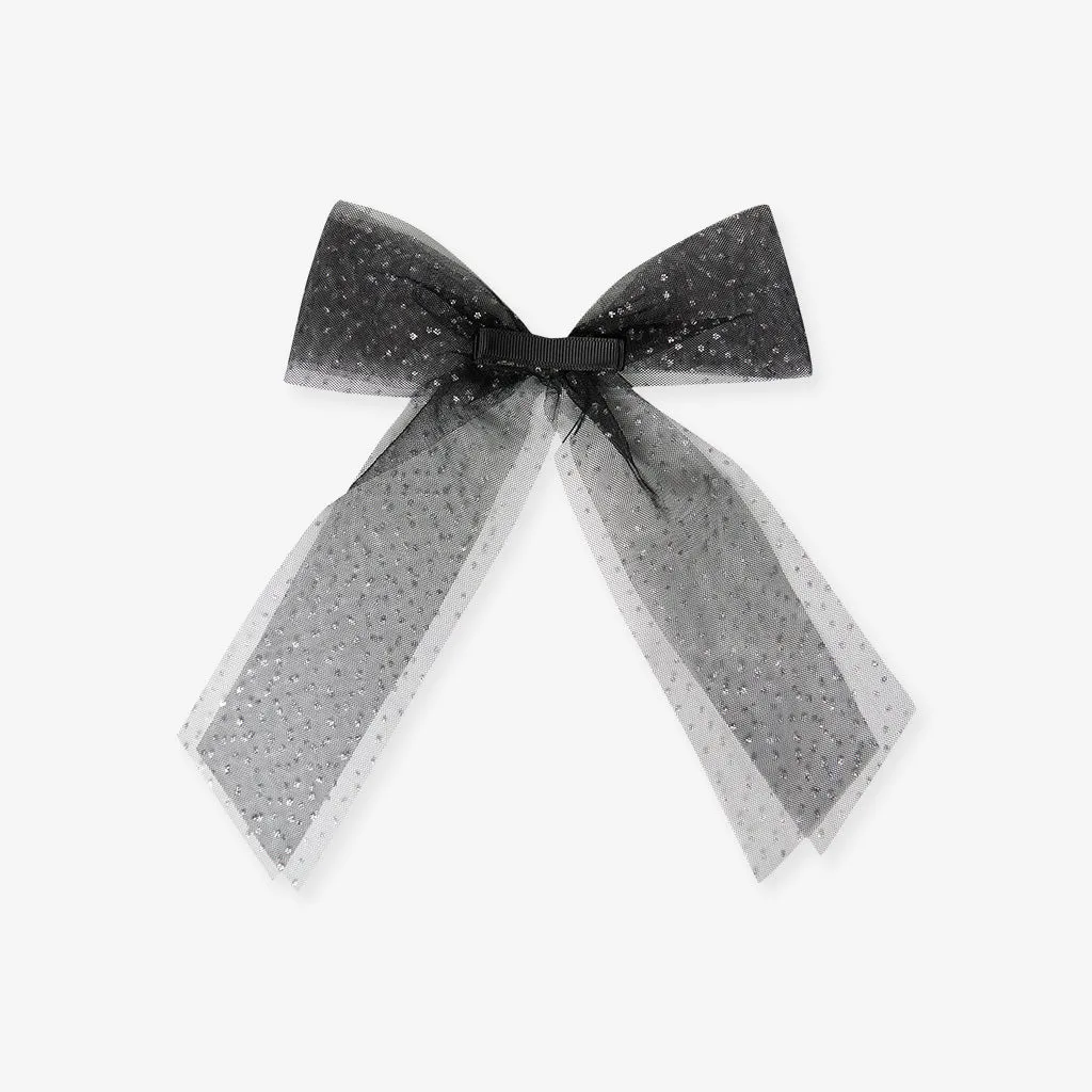 Black Luxe Tulle Bow Hair Clip