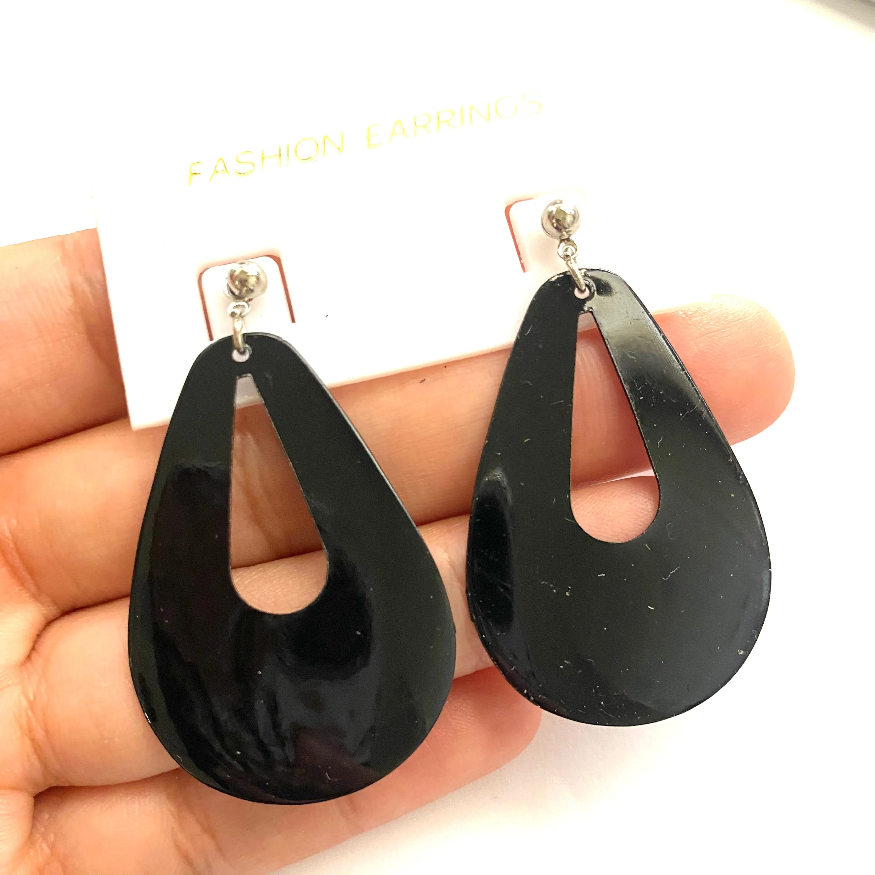 Black Mirrored Drop Earrings- Kooky Deadstock Earrings *Final Sale