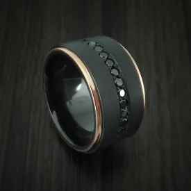 Black Zirconium and 14K Rose Gold Band with Black Diamonds Custom Made Men's Ring