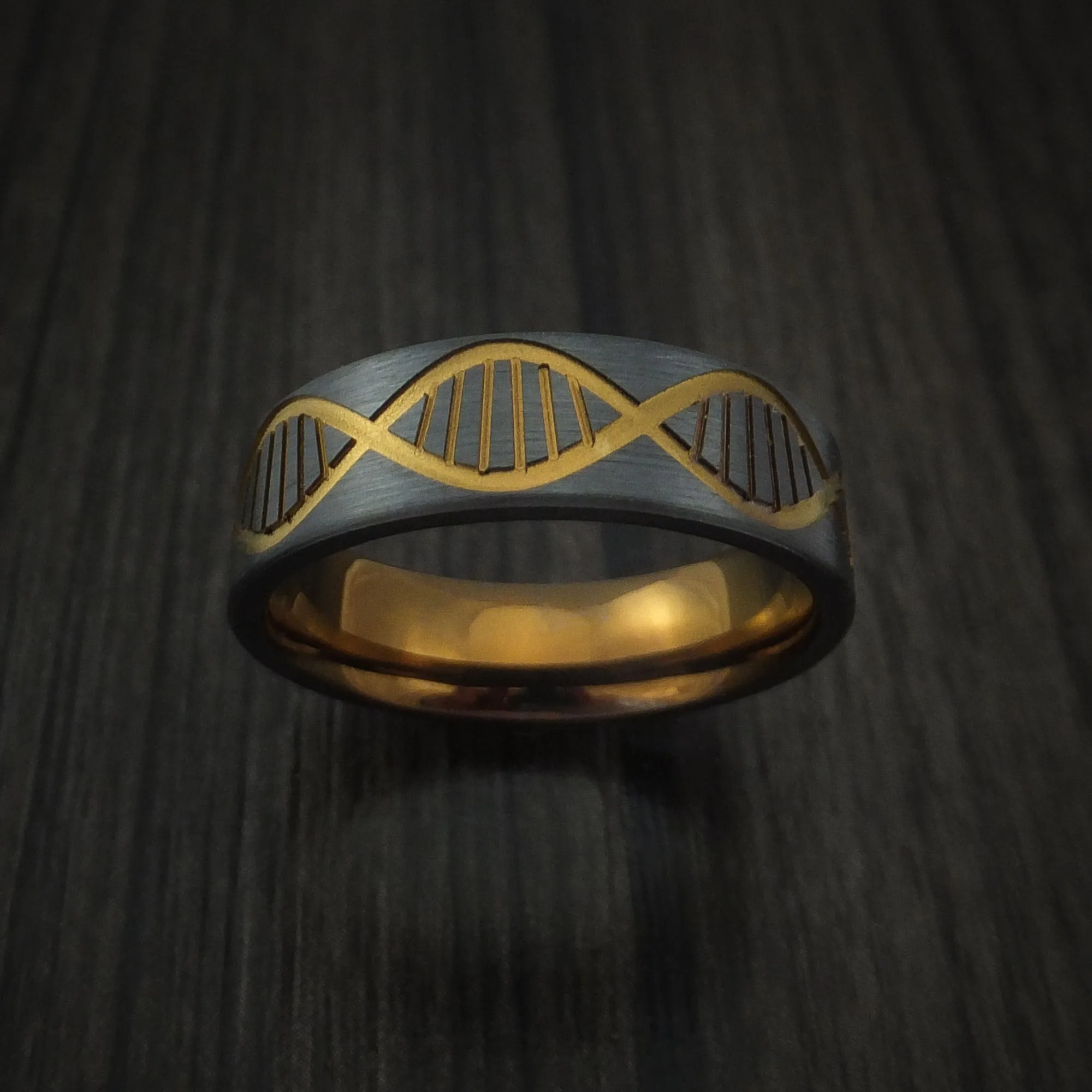 Black Zirconium DNA Strand Anodized Men's Ring Custom Made Band