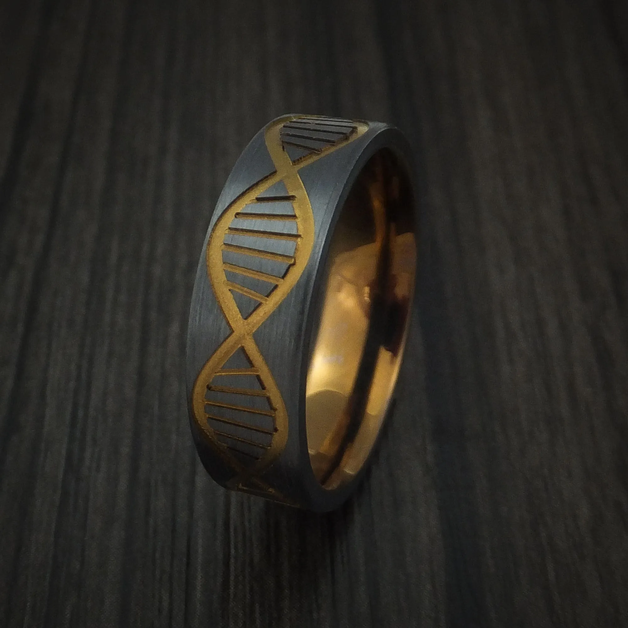 Black Zirconium DNA Strand Anodized Men's Ring Custom Made Band