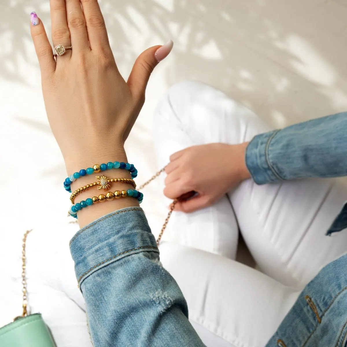 Blue Line Agate | Gold | Balance Gemstone Macrame Bracelet