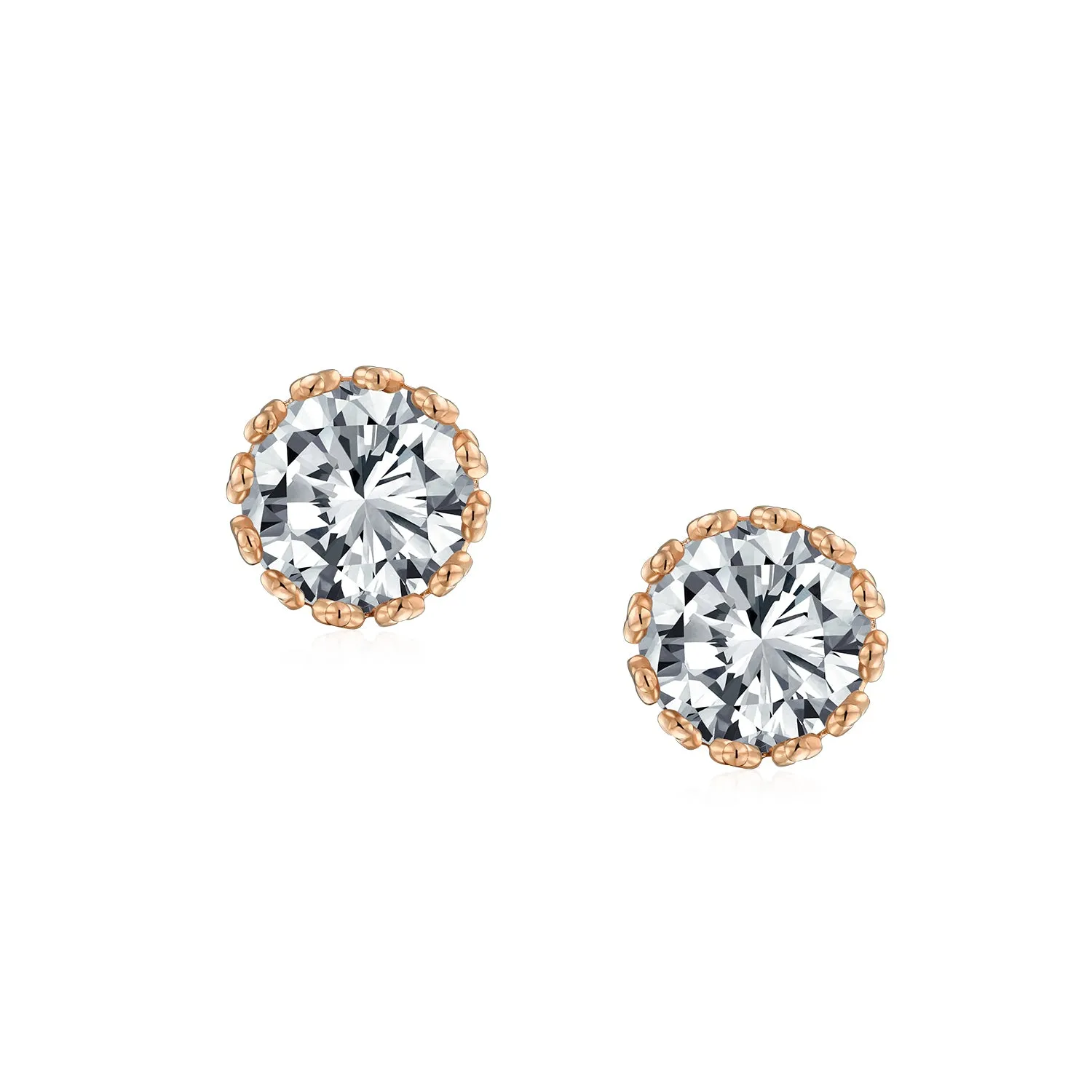 Brilliant Crown CZ Stud Earrings Rose Gold Plated Sterling Silver