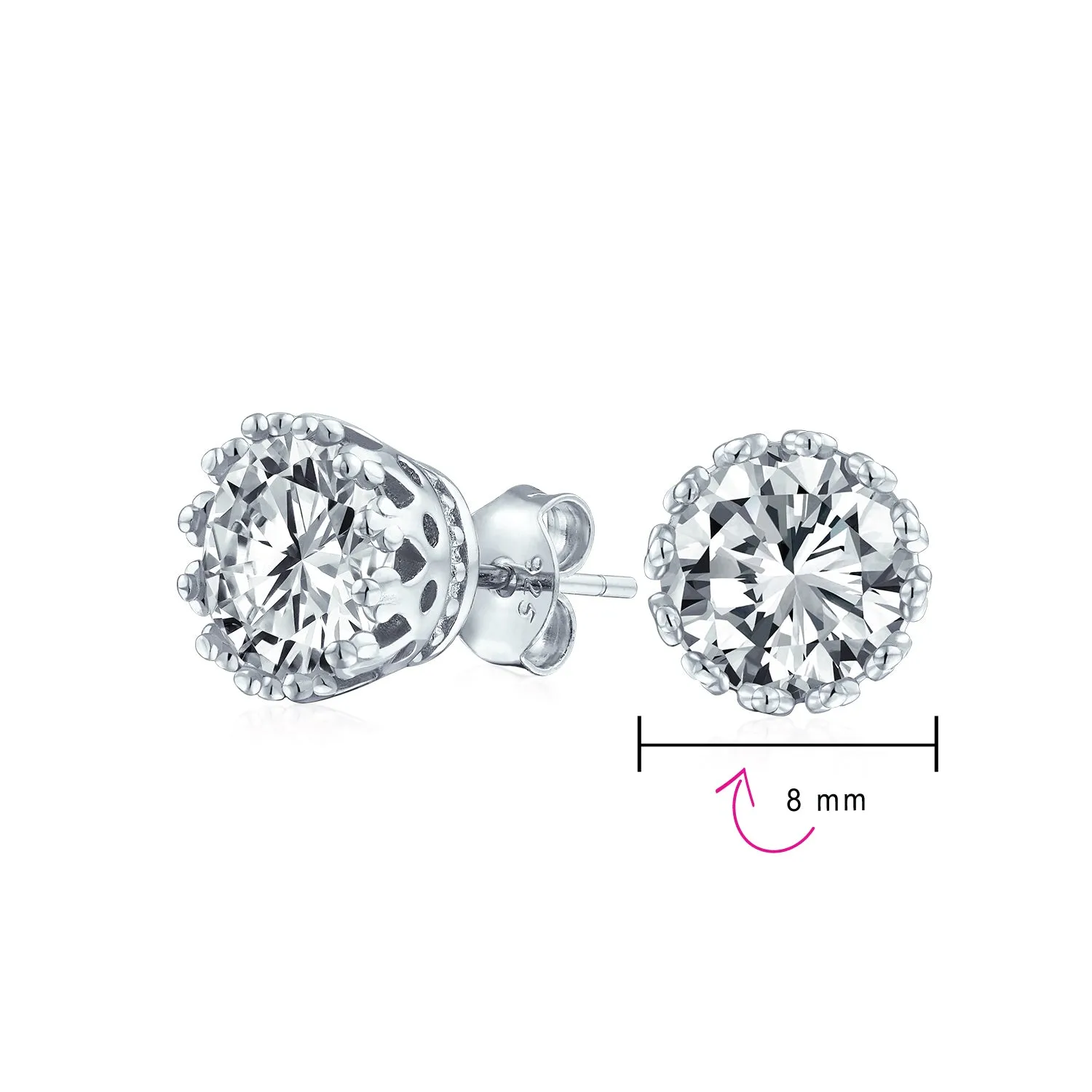 Brilliant Crown CZ Stud Earrings Rose Gold Plated Sterling Silver