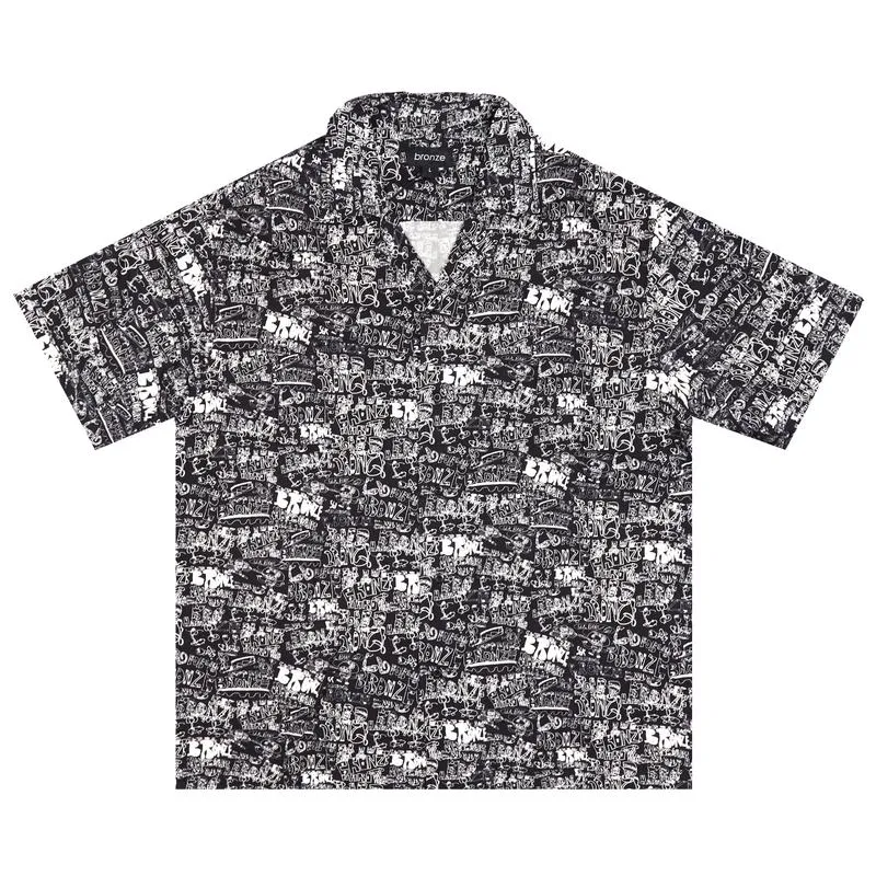 BRONZE 56K SCRIBBLE RAYON S/S SHIRT - BLACK