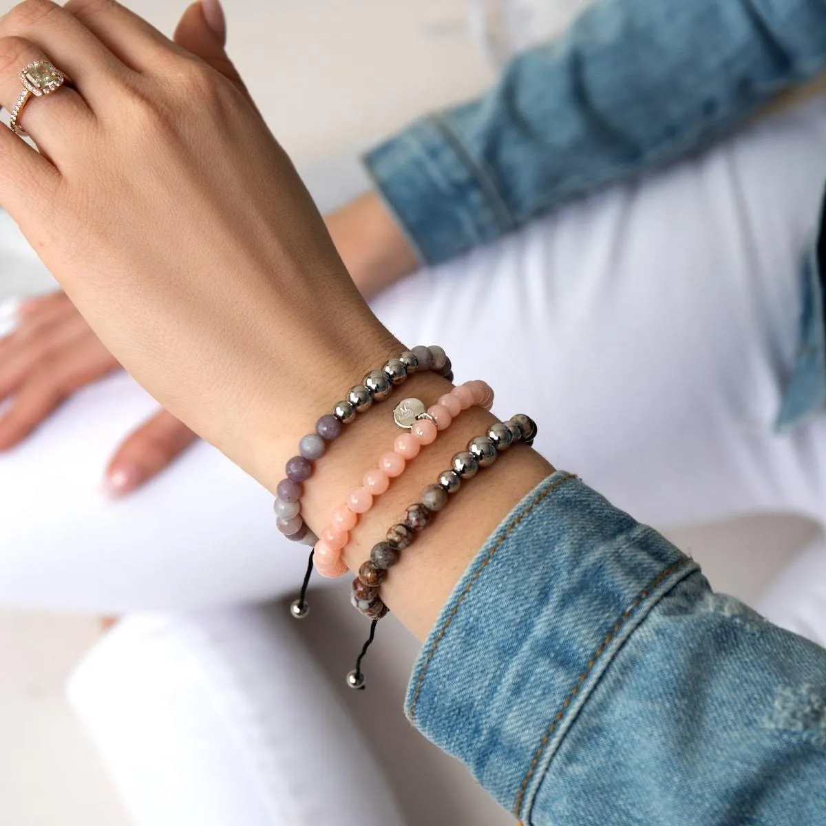 Brown Line Agate | Silver | Balance Gemstone Macrame Bracelet