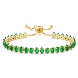 Bubble Initial Adjustable Slider Teardrop Diamond Tennis Bracelets-Green CZ