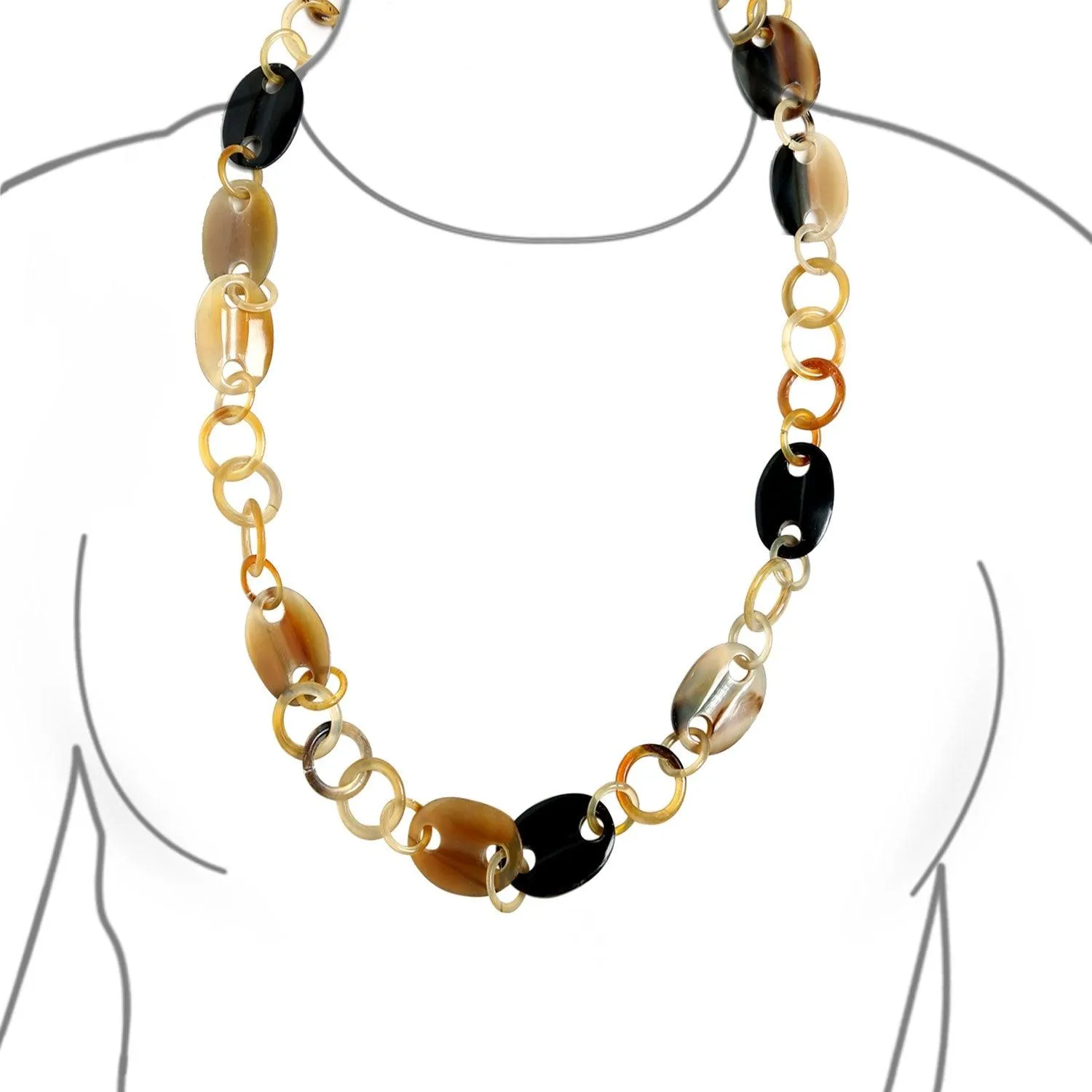 Buffalo Horn Boho Fan Bib Statement Necklace Woman Gold Plated Ball