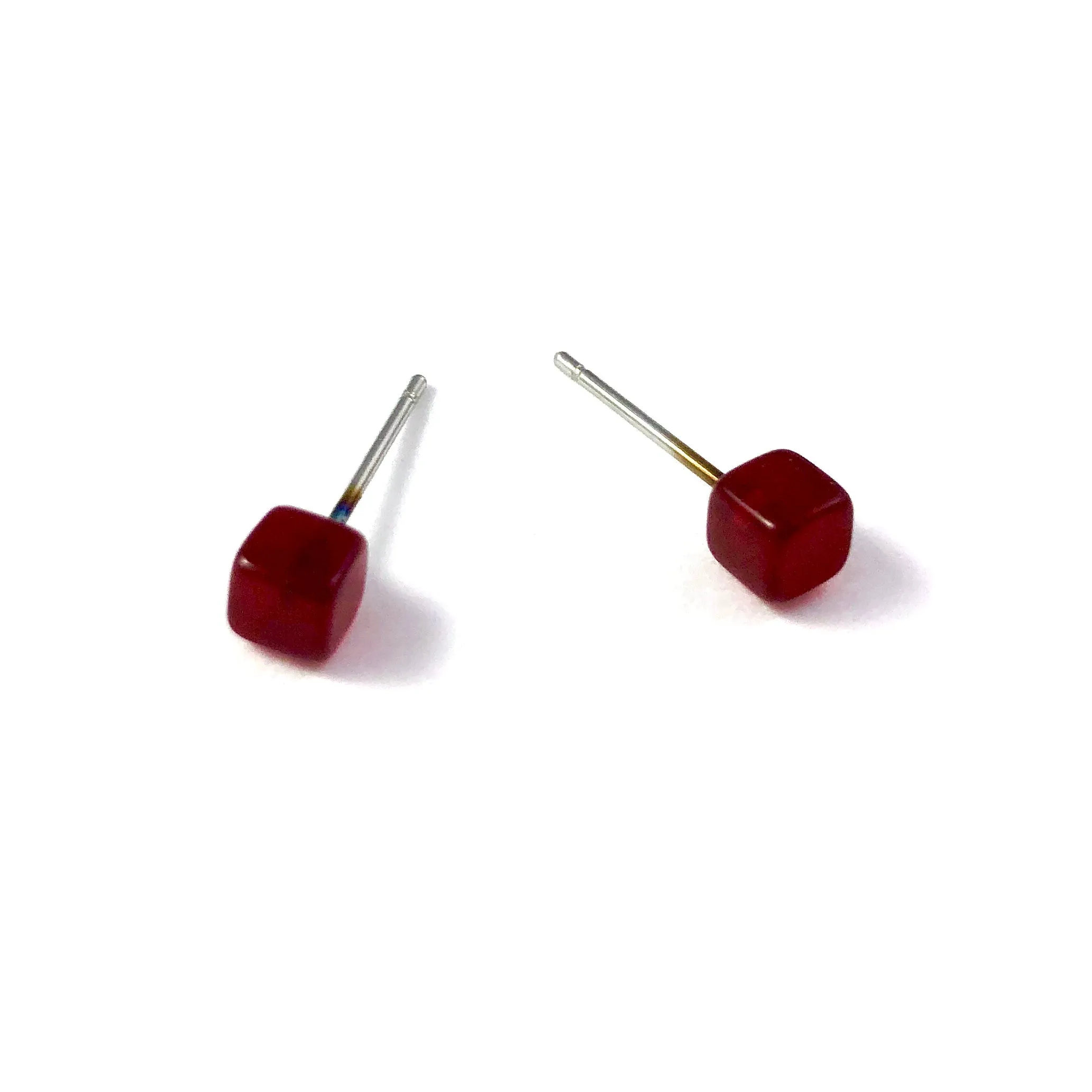 Carnelian Red Tiny Square Stud Earrings