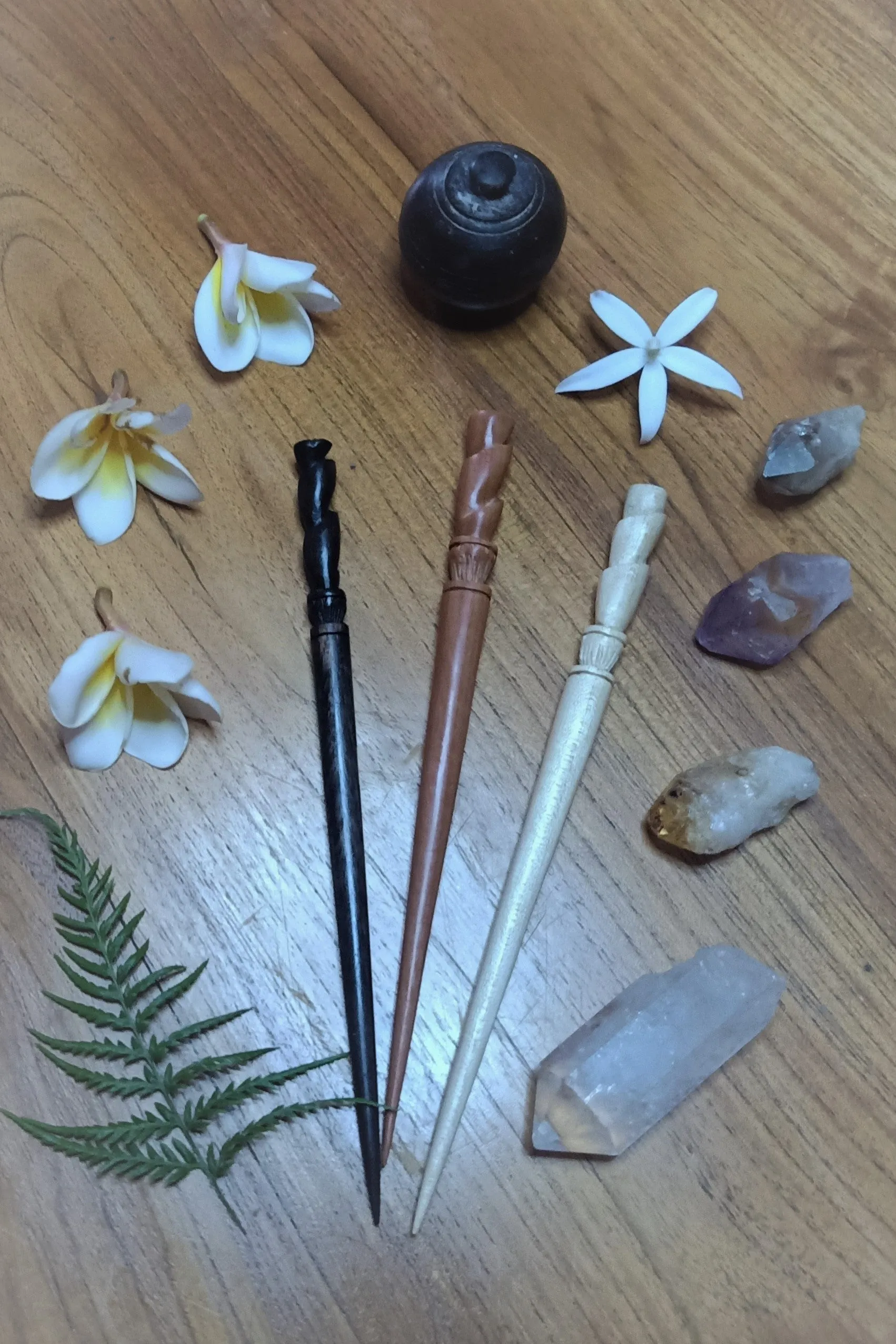 Carved Wooden Hair Sticks