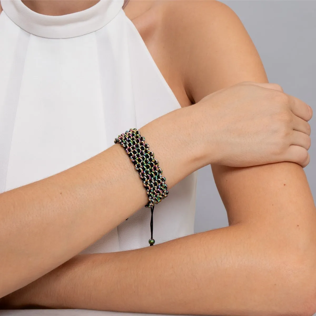 Chameleon Links | Deluxe Kismet Bracelet | Black x Unicorn Silver