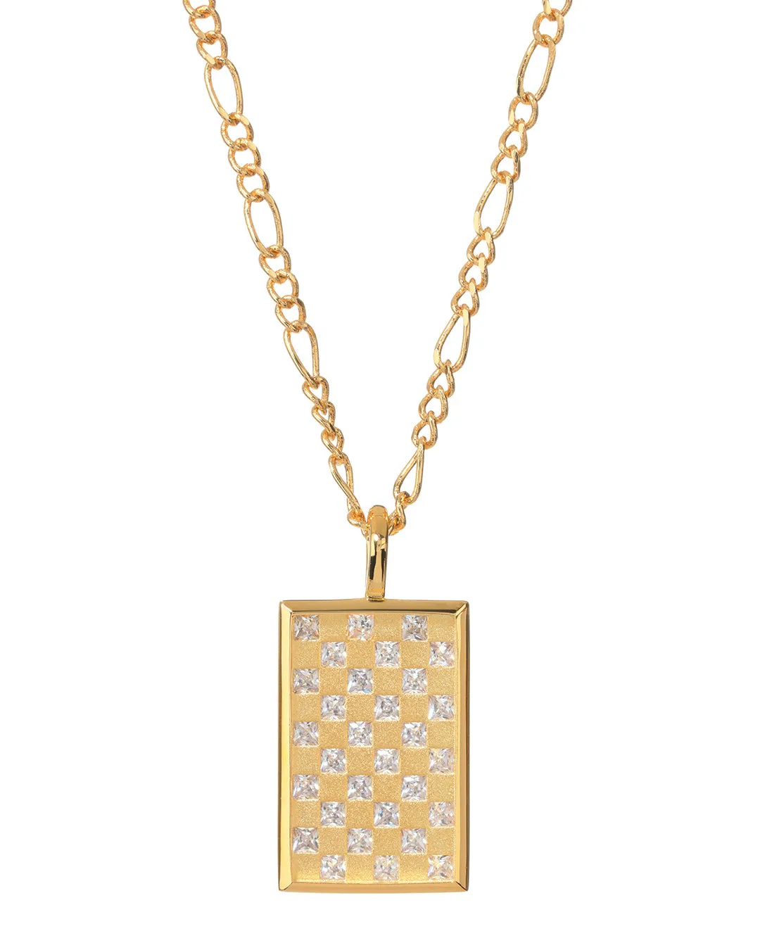 Checkerboard Dog Tag Necklace- Gold