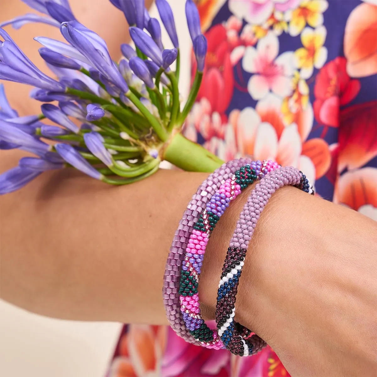 Cherry Blossoms | Himalayan Glass Bead Bracelet