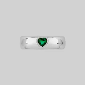 CLAIR. Green Heart Band Ring - Silver