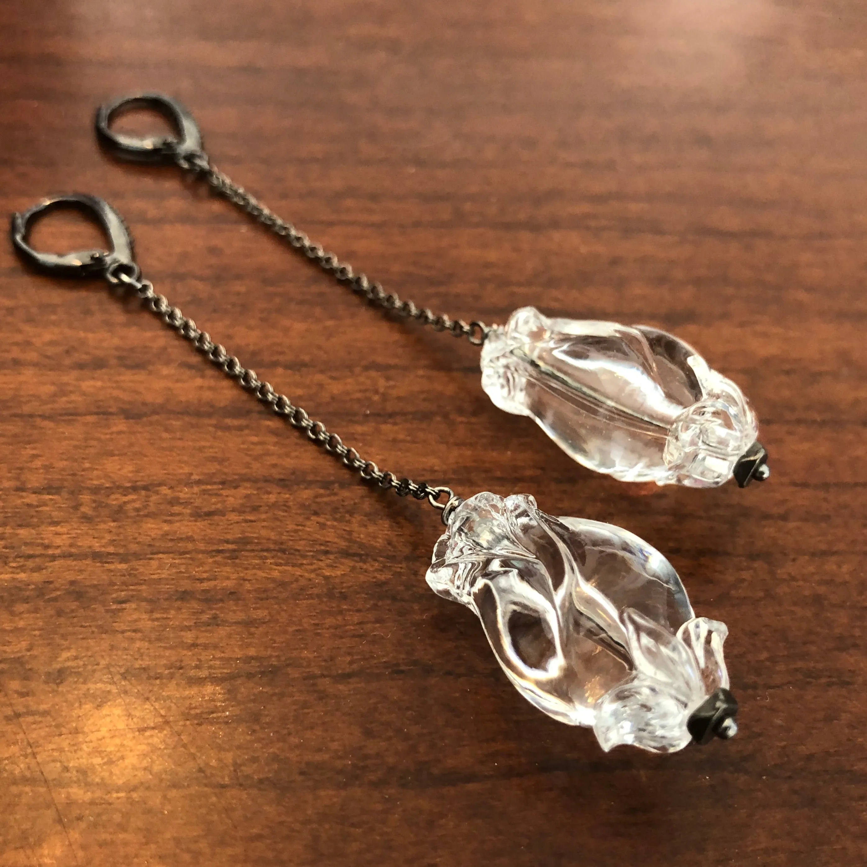 Clear Rosette Chain Drop Earrings