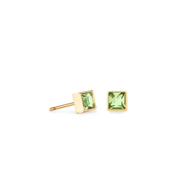 Coeur De Lion Brilliant Square Gold and Green Crystal Stud Earrings