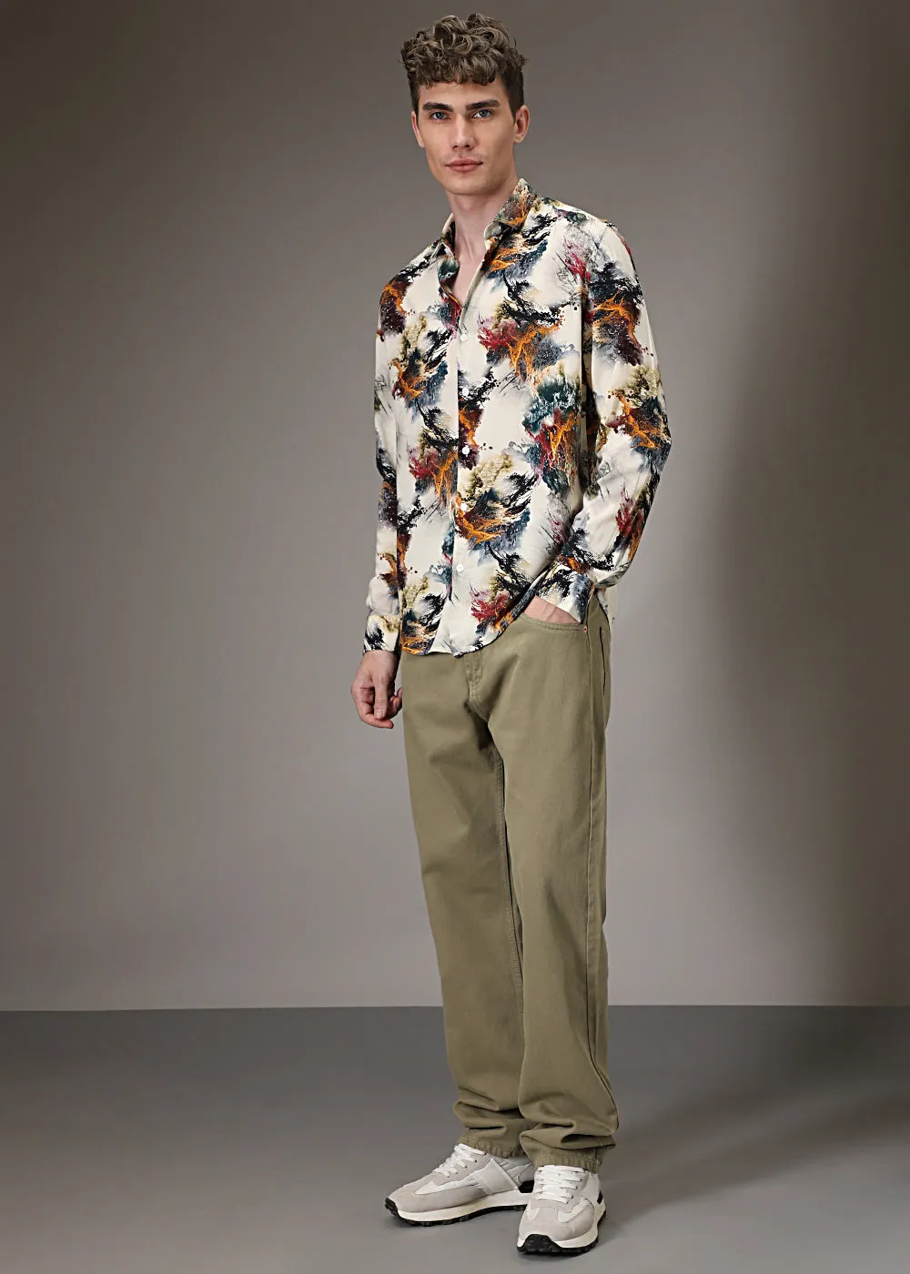 Color Cascade Cream Feather Shirt