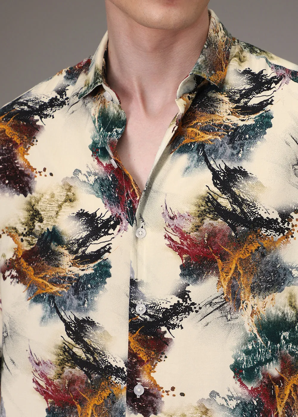 Color Cascade Cream Feather Shirt