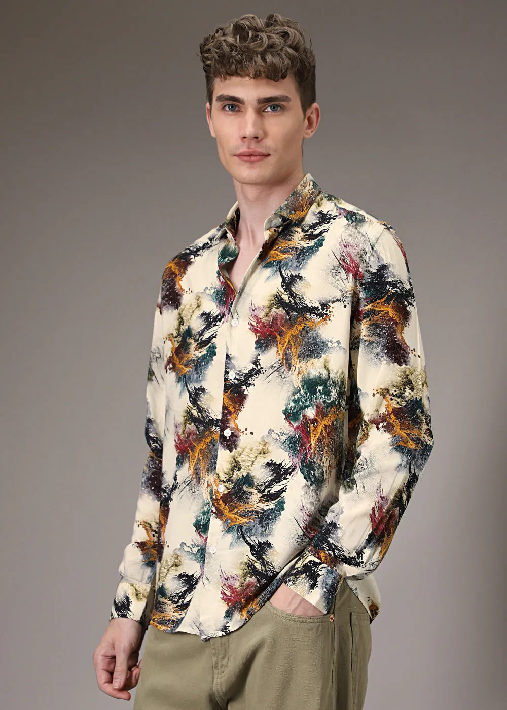 Color Cascade Cream Feather Shirt