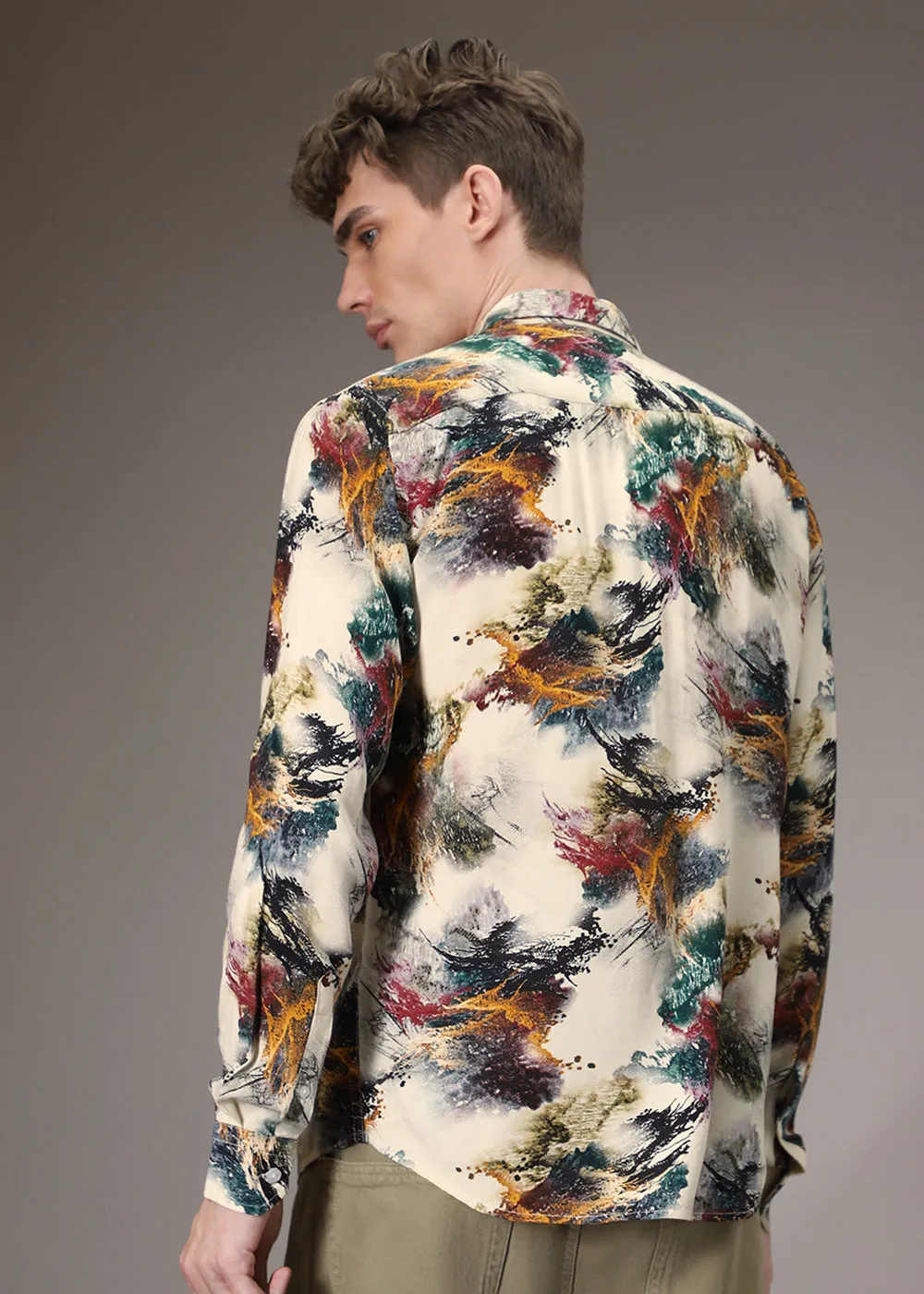 Color Cascade Cream Feather Shirt